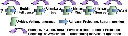 Avidya and Adhyasa are two processes in Yoga that are extremely useful to understand. These two work as a pair so as to take us evermore out into the external world. Receding back through these two leads us inward to the direct experience of Samadhi, Turiya, or Self-Realization.